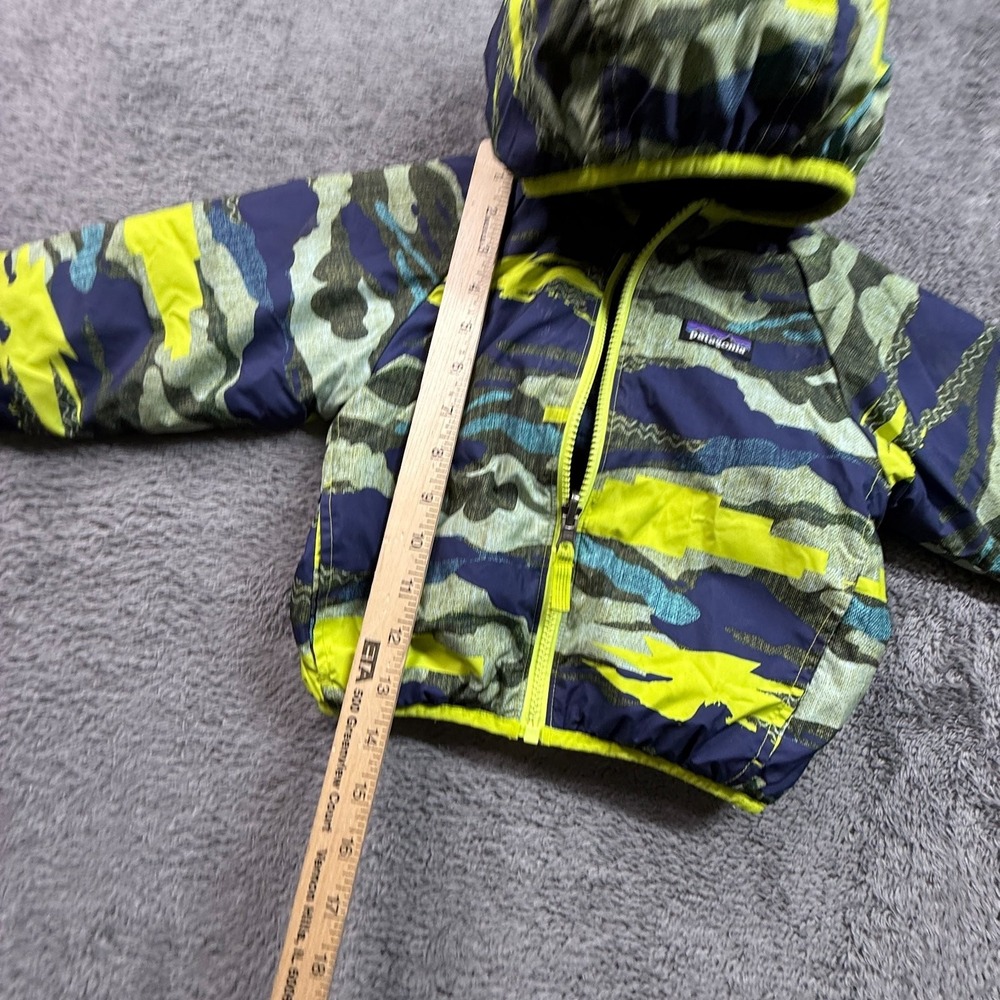 Patagonia Reversible Puff Ball Jacket 2T Navy Camo Yellow Quilted Hooded Zip - Picture 8 of 8